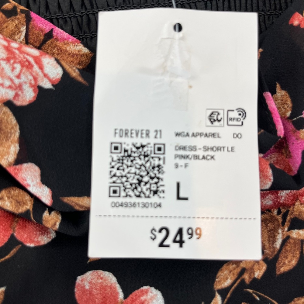 Forever 21 Mini Dress Large Black Floral Babydoll Dark Cottagecore Fairy Grunge - Picture 4 of 13